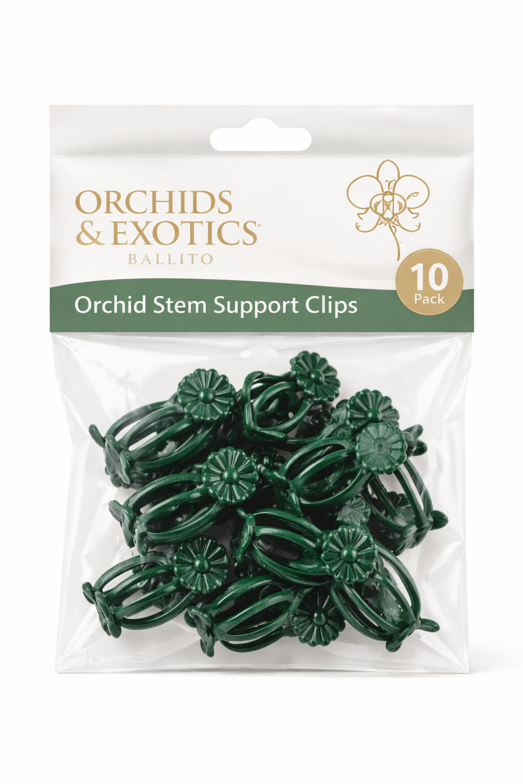 Orchid Stem Support Clips – Green (Pack of 10)